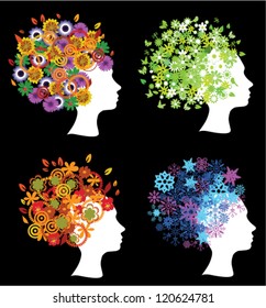 vector women head silhouettes four seasons