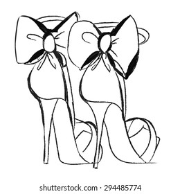 Vector women heels shoes with the bow illustration