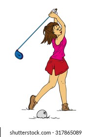 vector - women long hair -  golf player - isolated on background
