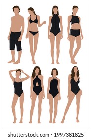 Vector of women in swimsuit , group of women in swimsuit, wearing swimsuit outfit
,standing in white background
