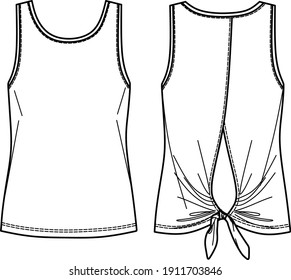 Vector women T-Shirt fashion CAD, sleeveless woman top technical drawing, sketch, template