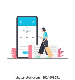 vector women use smartphone for order tickets online flat illustration concept