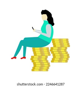 Vector womenpreneur sit down on coin chairs
