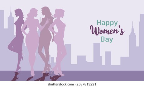 Vector Women's Day Celebration Illustration – Elegant Female Silhouettes, 8 March Greeting Card, Feminine Empowerment Art