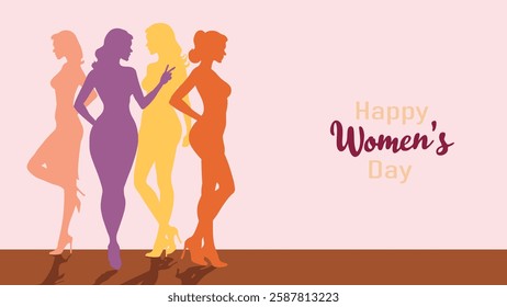 Vector Women's Day Celebration Illustration – Elegant Female Silhouettes, 8 March Greeting Card, Feminine Empowerment Art