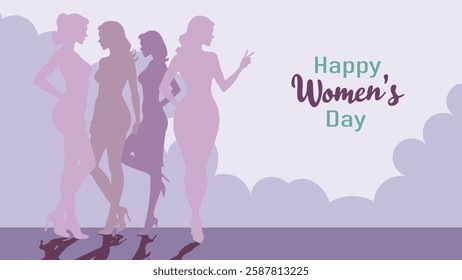 Vector Women's Day Celebration Illustration – Elegant Female Silhouettes, 8 March Greeting Card, Feminine Empowerment Art