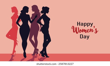 Vector Women's Day Celebration Illustration – Elegant Female Silhouettes, 8 March Greeting Card, Feminine Empowerment Art