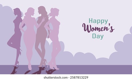 Vector Women's Day Celebration Illustration – Elegant Female Silhouettes, 8 March Greeting Card, Feminine Empowerment Art