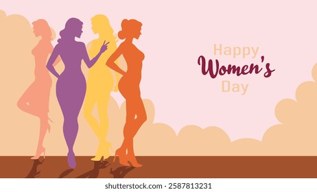 Vector Women's Day Celebration Illustration – Elegant Female Silhouettes, 8 March Greeting Card, Feminine Empowerment Art