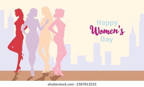 Vector Women's Day Celebration Illustration – Elegant Female Silhouettes, 8 March Greeting Card, Feminine Empowerment Art