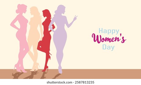 Vector Women's Day Celebration Illustration – Elegant Female Silhouettes, 8 March Greeting Card, Feminine Empowerment Art