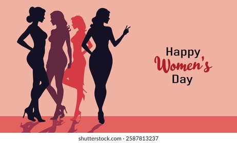 Vector Women's Day Celebration Illustration – Elegant Female Silhouettes, 8 March Greeting Card, Feminine Empowerment Art