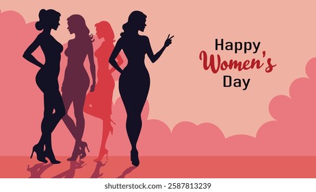 Vector Women's Day Celebration Illustration – Elegant Female Silhouettes, 8 March Greeting Card, Feminine Empowerment Art