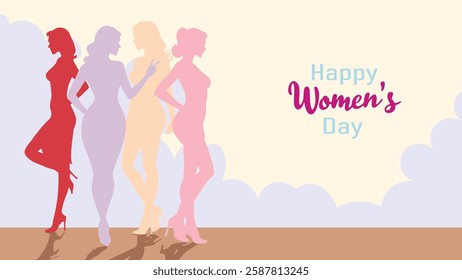 Vector Women's Day Celebration Illustration – Elegant Female Silhouettes, 8 March Greeting Card, Feminine Empowerment Art