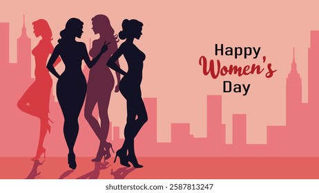 Vector Women's Day Celebration Illustration – Elegant Female Silhouettes, 8 March Greeting Card, Feminine Empowerment Art