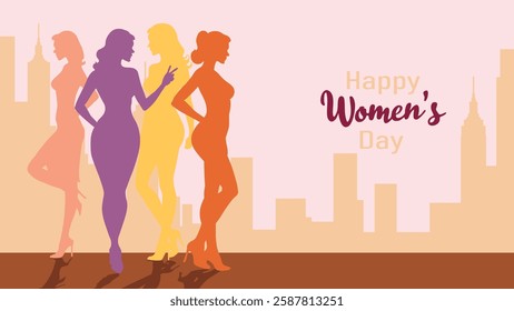 Vector Women's Day Celebration Illustration – Elegant Female Silhouettes, 8 March Greeting Card, Feminine Empowerment Art