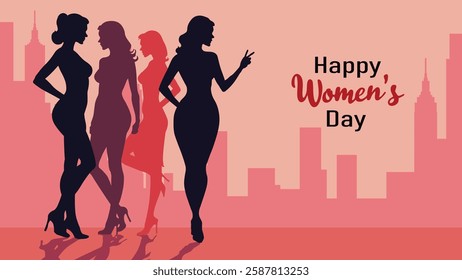 Vector Women's Day Celebration Illustration – Elegant Female Silhouettes, 8 March Greeting Card, Feminine Empowerment Art