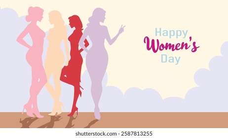 Vector Women's Day Celebration Illustration – Elegant Female Silhouettes, 8 March Greeting Card, Feminine Empowerment Art