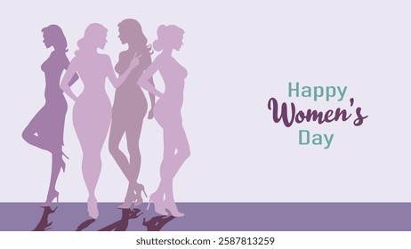 Vector Women's Day Celebration Illustration – Elegant Female Silhouettes, 8 March Greeting Card, Feminine Empowerment Art