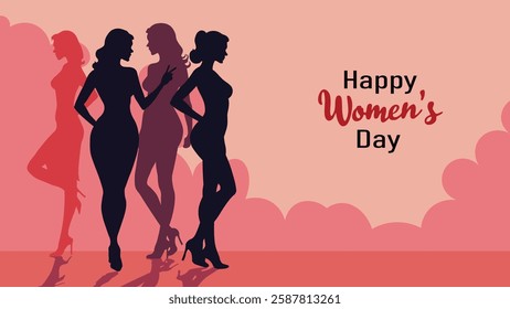 Vector Women's Day Celebration Illustration – Elegant Female Silhouettes, 8 March Greeting Card, Feminine Empowerment Art