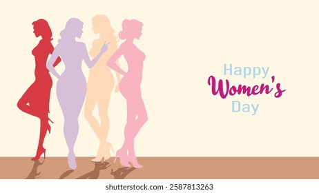 Vector Women's Day Celebration Illustration – Elegant Female Silhouettes, 8 March Greeting Card, Feminine Empowerment Art