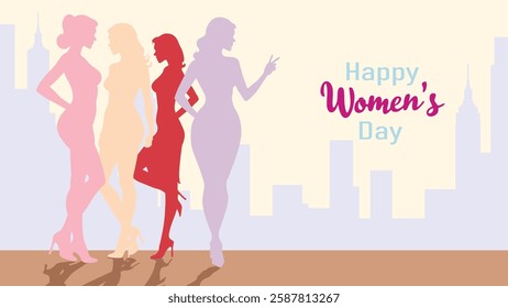 Vector Women's Day Celebration Illustration – Elegant Female Silhouettes, 8 March Greeting Card, Feminine Empowerment Art