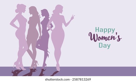 Vector Women's Day Celebration Illustration – Elegant Female Silhouettes, 8 March Greeting Card, Feminine Empowerment Art