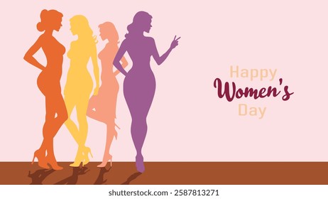 Vector Women's Day Celebration Illustration – Elegant Female Silhouettes, 8 March Greeting Card, Feminine Empowerment Art