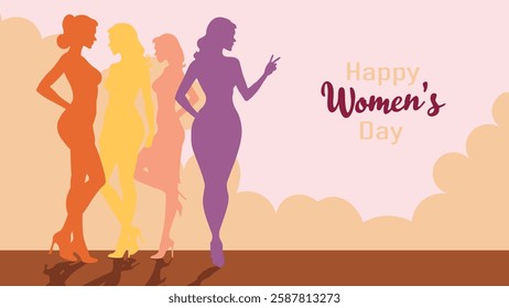 Vector Women's Day Celebration Illustration – Elegant Female Silhouettes, 8 March Greeting Card, Feminine Empowerment Art