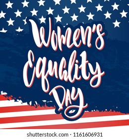 Vector Women's equality day greeting or invitation card. National american holiday illustration with USA flag. Festive poster or banner with hand lettering.