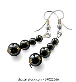 vector women's jewelry, earrings with black stones isolated on white background, vector, illustration, drawing