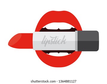 Vector women's lips with lipstick. Isolated on white background.