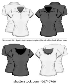 Vector. Women's polo-shirt and t-shirt design template (front and back view)