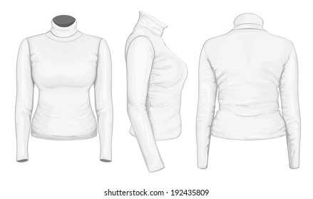 Vector. Women's turtleneck design templates (front, back and side views).