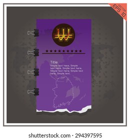 vector won korea  business paper money gold on black background