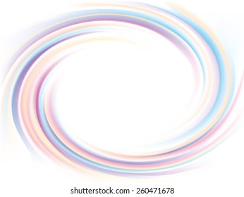 Vector wonderful backdrop of swirling gentle colorful texture on white background with space for text in glowing white center in middle of funnel 