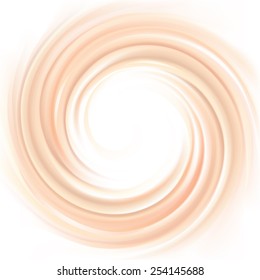 Vector wonderful light pink curvy swirling backdrop with space for text. Beautiful delicious volute fluid creamy surface with glowing white center in middle of funnel 