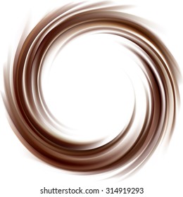 Vector wonderful mixed deep umber curvy backdrop. Beautiful volute fluid choco creamy surface with space for text in glowing white center in middle of funnel