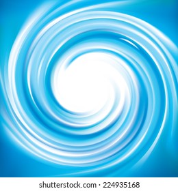 Vector wonderful swirling backdrop with space for text. Beautiful volute fluid surface vivid turquoise color with glowing white center in middle of funnel