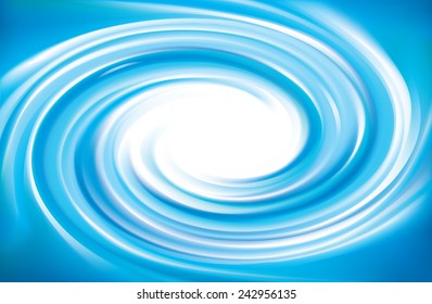 Vector wonderful swirling backdrop with space for text. Beautiful spiral liquid surface vivid turquoise color with glowing white center in middle of funnel