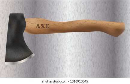 Vector wood axe on a metal background