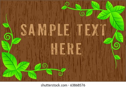 Vector Wood Background With Leaves Border