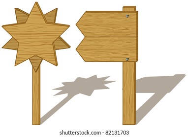 Vector, wood board signs isolated on white background