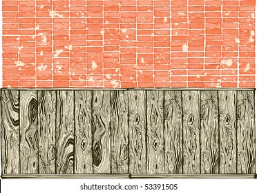 Vector Wood and Brick Wall