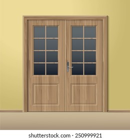 Vector Wood Closed Door with Frame Isolated on Background