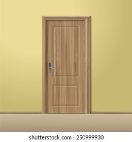 Vector Wood Closed Door with Frame Isolated on Background