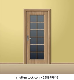 Vector Wood Closed Door with Frame Isolated on Background