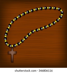 Vector Wood Cross on Wooden Brown Background. Symbol of Religion
