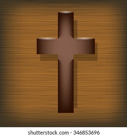 Vector Wood Cross on Wooden Brown Background. Symbol of Religion