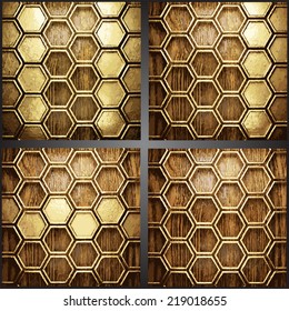 Vector wood and gold background set